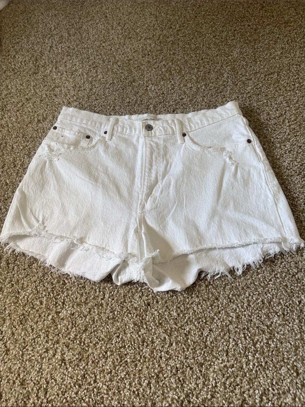 Abercrombie & Fitch White Frayed Hem Denim Shorts